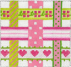 Kate Dickerson Needlepoint Collections Woven Ribbons Pinks and Greens Needlepoint Canvas