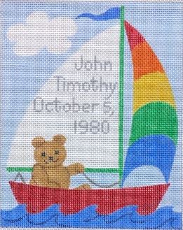 Kate Dickerson Needlepoint Collections Birth Announcement Sailing Teddy Needlepoint Canvas