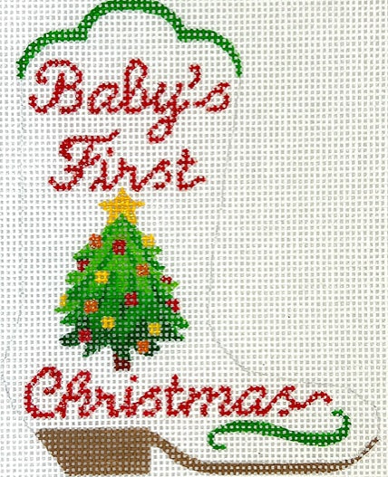 Kate Dickerson Needlepoint Collections Mini Cowgirl Boot Baby's First Christmas with Tree Needlepoint Canvas