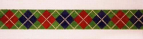 The Meredith Collection Argyle Green Background Navy Red Khaki Belt Needlepoint Canvas
