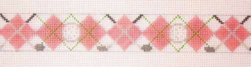 The Meredith Collection Crossed Clubs Argyle Pink Belt Needlepoint Canvas