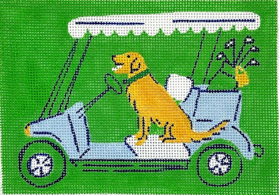 Kate Dickerson Needlepoint Collections Krissy Mast Golf Cart Pup Needlepoint Canvas