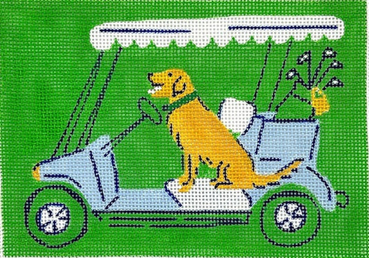 Kate Dickerson Needlepoint Collections Krissy Mast Golf Cart Pup Needlepoint Canvas