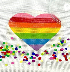 Kate Dickerson Needlepoint Collections Round with Clear Dome and Confetti Rainbow Heart Needlepoint Canvas