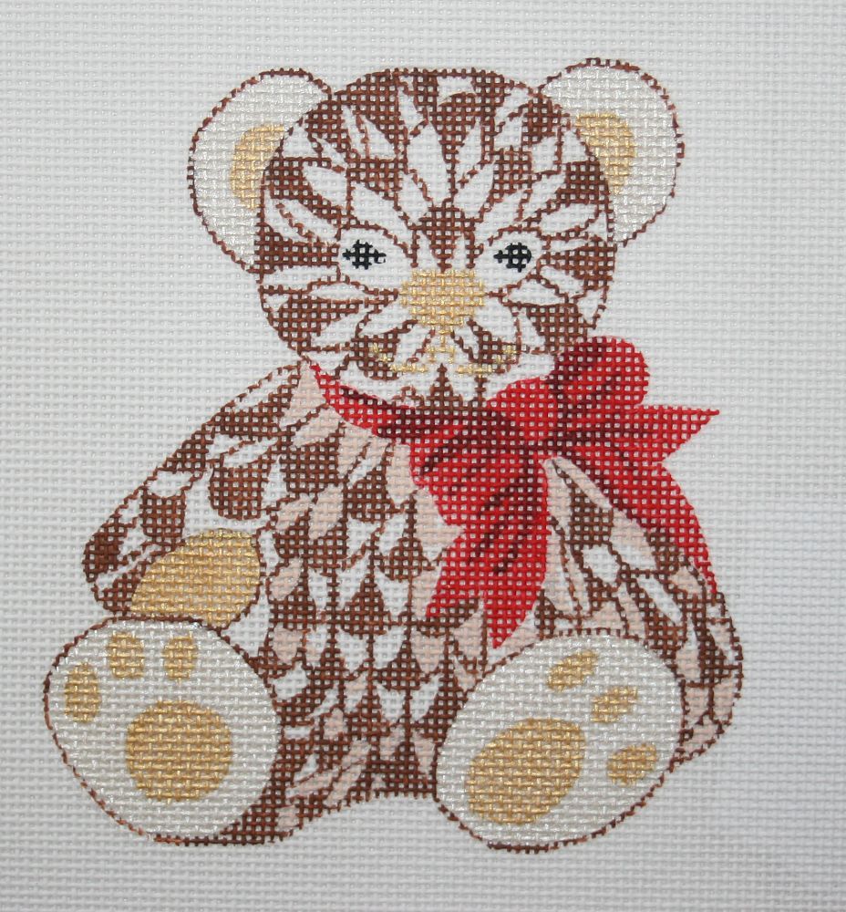 Kate Dickerson Needlepoint Collections Mini Fishnet Teddy with Bow Needlepoint Canvas