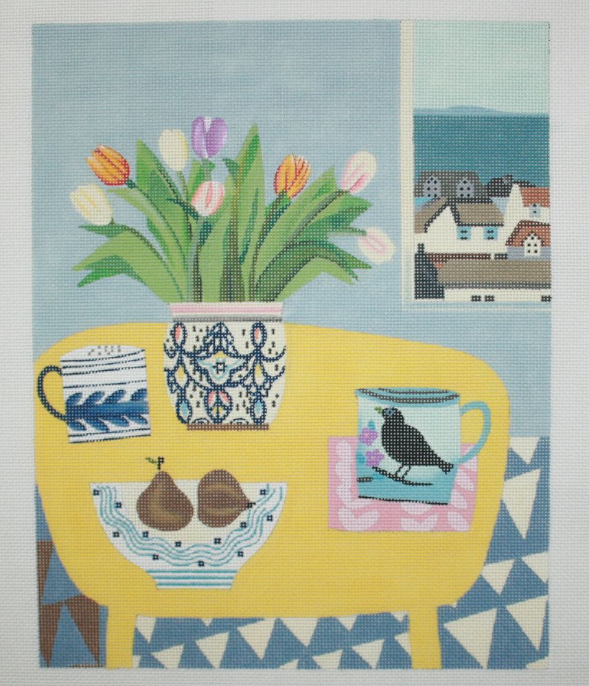 Melissa Shirley Designs Yellow Table and Pears Needlepoint Canvas