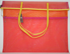 Walker Bags Large Triple Zip Tote Bag - Fuchsia/Orange/Yellow