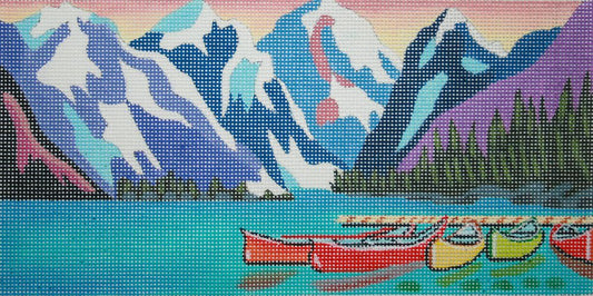 PLD Designs Louise Marion Rocky Mountain Lake Needlepoint Canvas