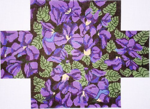 Whimsy and Grace Violets Study in Black Brick Needlepoint Canvas