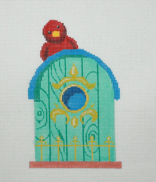 Labors of Love Turquoise Birdhouse with Red Bird Needlepoint Canvas