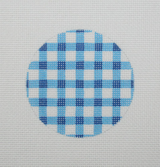 Kate Dickerson Needlepoint Collections Bright Disk Letter - Blues & White Gingham, Red Letter Needlepoint Canvas