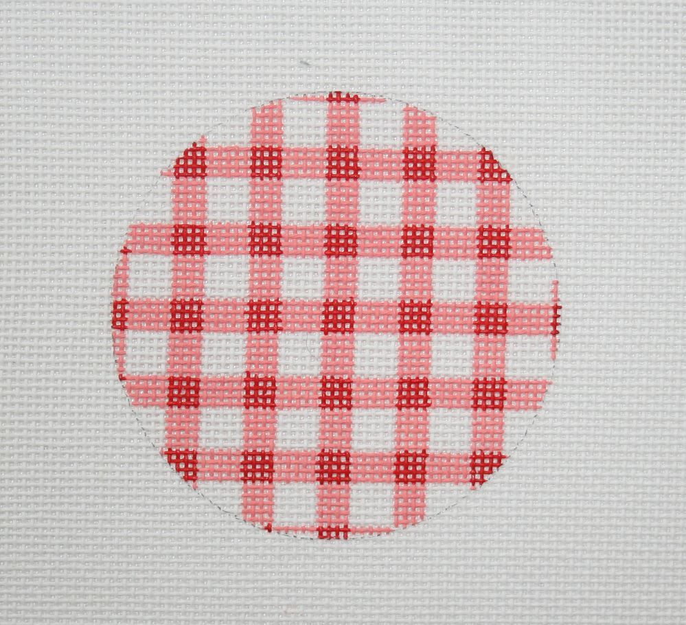 Kate Dickerson Needlepoint Collections Bright Disk Letter - Nantucket Red Gingham, Marine Blue Letter Needlepoint Canvas