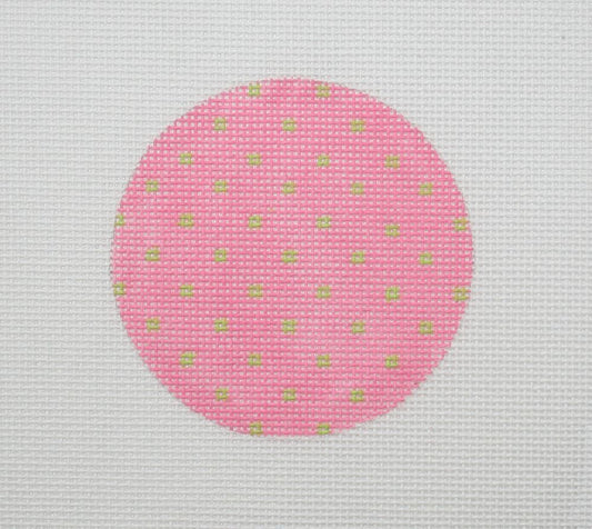 Kate Dickerson Needlepoint Collections Bright Disk Letter - Pink with Lime Small Dots Needlepoint Canvas