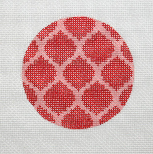 Kate Dickerson Needlepoint Collections Bright Disk Letter Reds Quatrefoil Damask Needlepoint Canvas