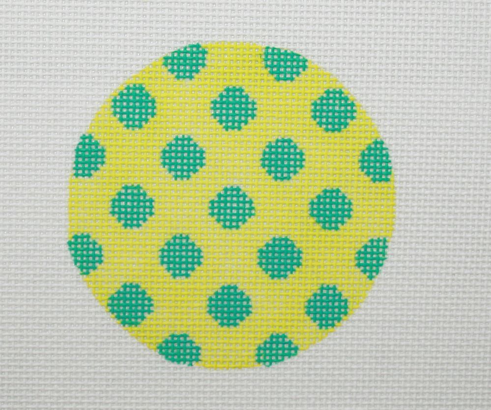 Kate Dickerson Needlepoint Collections Bright Disk Letter - Lime with Turquoise Polka Dots Needlepoint Canvas