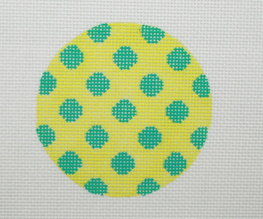 Kate Dickerson Needlepoint Collections Bright Disk Letter - Lime with Turquoise Polka Dots Needlepoint Canvas
