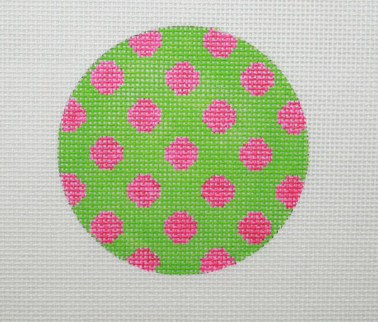 Kate Dickerson Needlepoint Collections Bright Disk Letter Kelly Green with Light Blue Dots Needlepoint Canvas