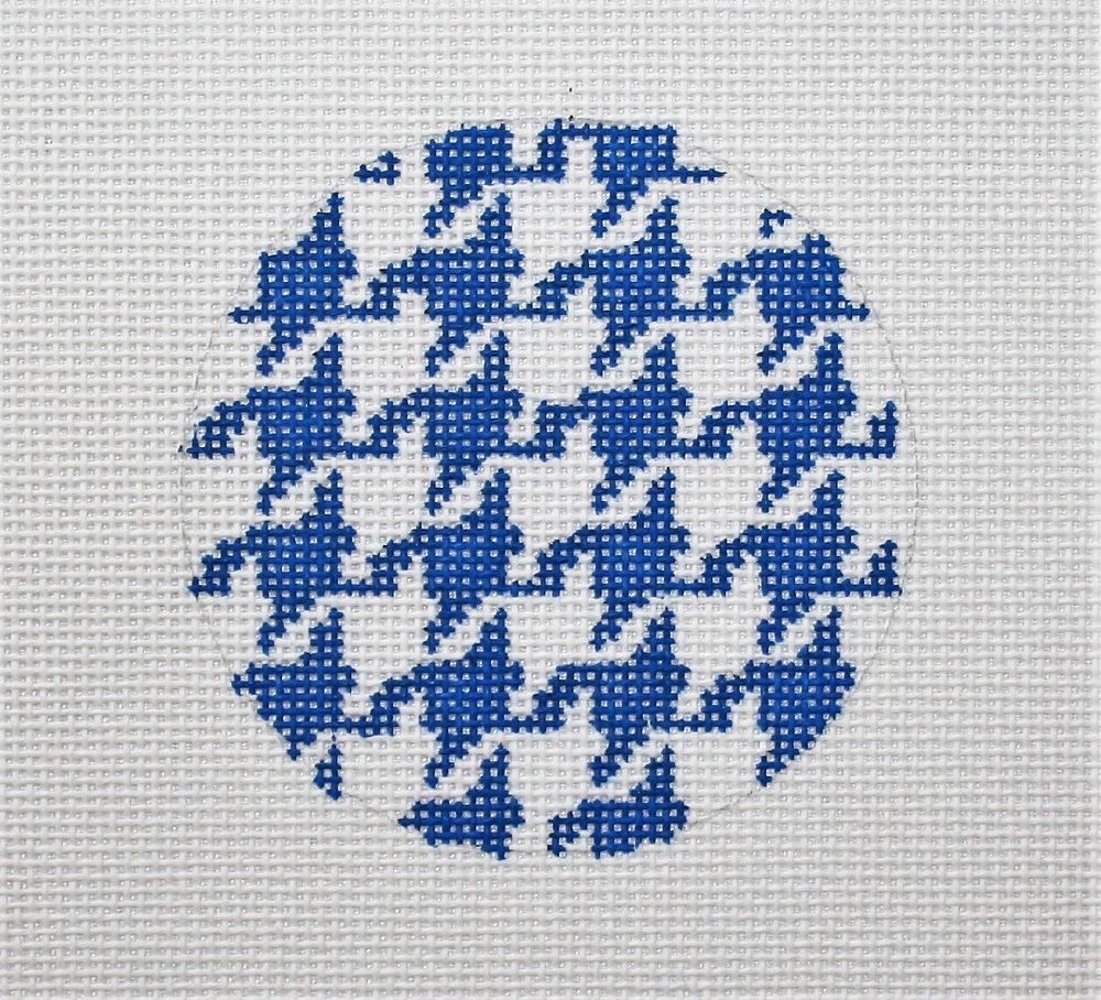 Kate Dickerson Needlepoint Collections Bright Disk Letter - Navy & White Houndstooth Needlepoint Canvas