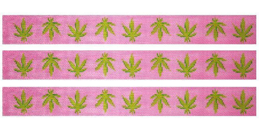 Kate Dickerson Needlepoint Collections Belt - Weed Leaves - Bright Pink with Green Leaves Needlepoint Canvas