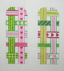 Kate Dickerson Needlepoint Collections Glasses Case - Woven Ribbons - Pinks & Greens (Half-Size) Needlepoint Canvas