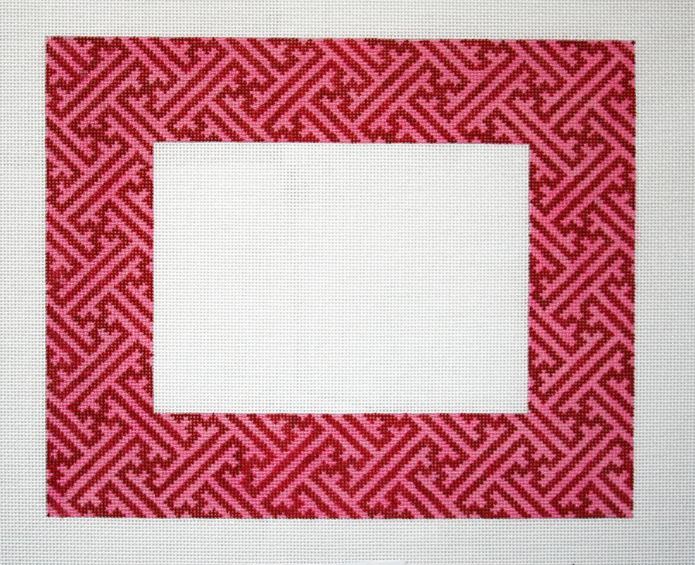 Kate Dickerson Needlepoint Collections Frame - Chinoiserie Lattice with Monogram Or Blank - Red on Hot Pink Needlepoint Canvas