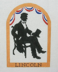 Kate Dickerson Needlepoint Collections Holiday Series Mini - “Abraham Lincoln” Silhouette with Red, White & Blue Bunting (February) Needlepoint Canvas