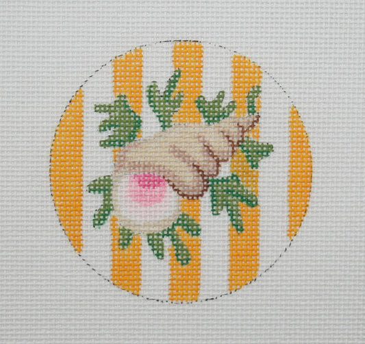 Kate Dickerson Needlepoint Collections 3” Insert - Snail on Yellow Cabana Stripes Needlepoint Canvas