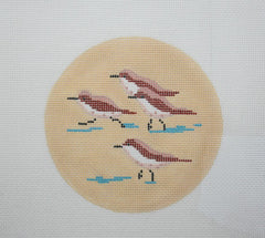 Kate Dickerson Needlepoint Collections 4” Round - Sandpipers on Beach Needlepoint Canvas