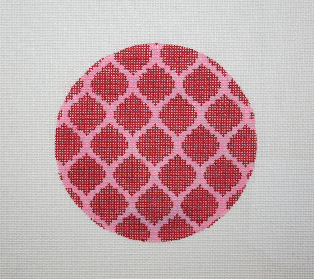 Kate Dickerson Needlepoint Collections Insert -  Round Quatrefoils Red on Hot Pink Needlepoint Canvas - 4 Round