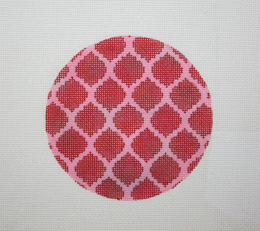 Kate Dickerson Needlepoint Collections Insert -  Round Quatrefoils Red on Hot Pink Needlepoint Canvas - 4 Round