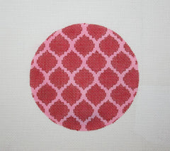 Kate Dickerson Needlepoint Collections Insert -  Round Quatrefoils Red on Hot Pink Needlepoint Canvas - 4 Round
