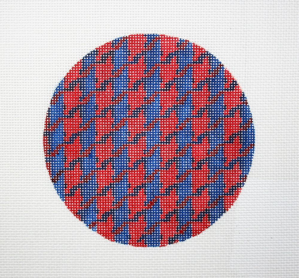 Kate Dickerson Needlepoint Collections Insert - Houndstooth - Marine Blue & Red Needlepoint Canvas - 4 Round