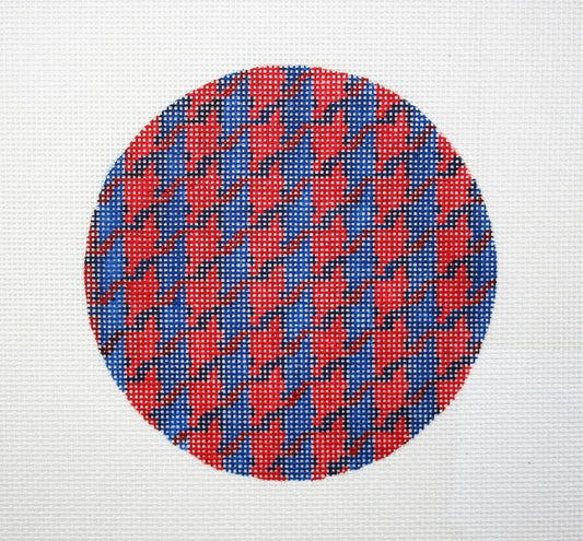 Kate Dickerson Needlepoint Collections Insert - Houndstooth - Marine Blue & Red Needlepoint Canvas - 4 Round