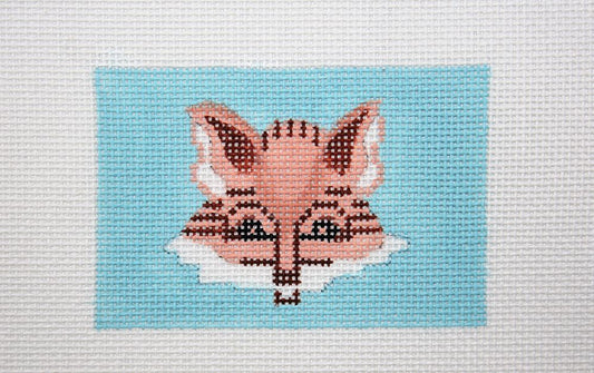 Kate Dickerson Needlepoint Collections Insert - Fox Head on Light Blue Needlepoint Canvas - 3.5 x 2.5