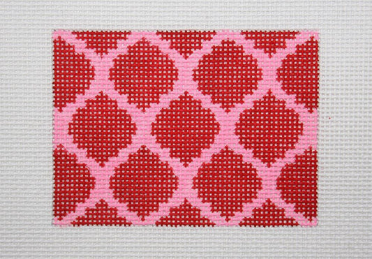 Kate Dickerson Needlepoint Collections Credit Card Case Insert - Quatrefoils - Red on Pink with Turquoise Letter Needlepoint Canvas