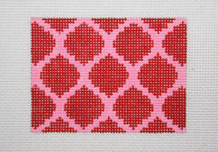 Kate Dickerson Needlepoint Collections Credit Card Case Insert - Quatrefoils - Red on Pink with Turquoise Letter Needlepoint Canvas