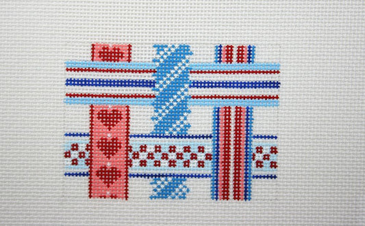 Kate Dickerson Needlepoint Collections Credit Card Case Insert - Woven Ribbons - Red, White & Blue Needlepoint Canvas