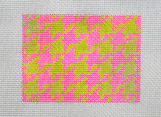 Kate Dickerson Needlepoint Collections Credit Card Case Insert - Houndstooth - Pink & Lime Needlepoint Canvas