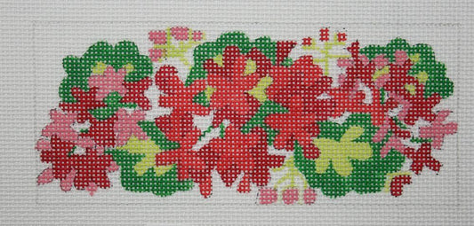 Kate Dickerson Needlepoint Collections Insert - Geraniums - Red & Greens Needlepoint Canvas - 5.5 x 2