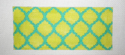 Kate Dickerson Needlepoint Collections Insert - Quatrefoils - Lime on Turquoise Needlepoint Canvas - 5.5 x 2
