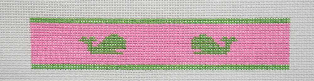 Kate Dickerson Needlepoint Collections Key Fob - Lime Green Whales on Pink Needlepoint Canvas