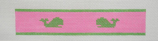 Kate Dickerson Needlepoint Collections Key Fob - Lime Green Whales on Pink Needlepoint Canvas