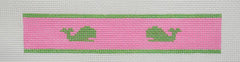 Kate Dickerson Needlepoint Collections Key Fob - Lime Green Whales on Pink Needlepoint Canvas