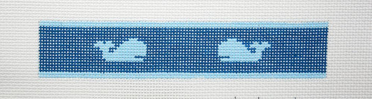 Kate Dickerson Needlepoint Collections Key Fob - Light Blue Whales on Navy Needlepoint Canvas