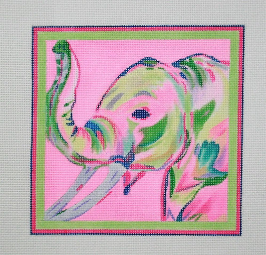 Kate Dickerson Needlepoint Collections Megan Carn - Elephant - Pink Multi on Bright Pink Needlepoint Canvas