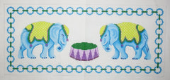 Kate Dickerson Needlepoint Collections Blue Elephants with Jewelry Chain Border & Monogram Space - Blues, Greens & Purples Needlepoint Canvas