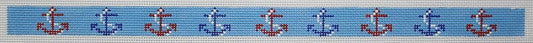 Kate Dickerson Needlepoint Collections Sunglass Strap - Red, White & Blue Anchors on Cobalt Blue Needlepoint Canvas