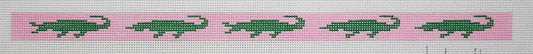 Kate Dickerson Needlepoint Collections Sunglass Strap - Green Gators on Pink Needlepoint Canvas