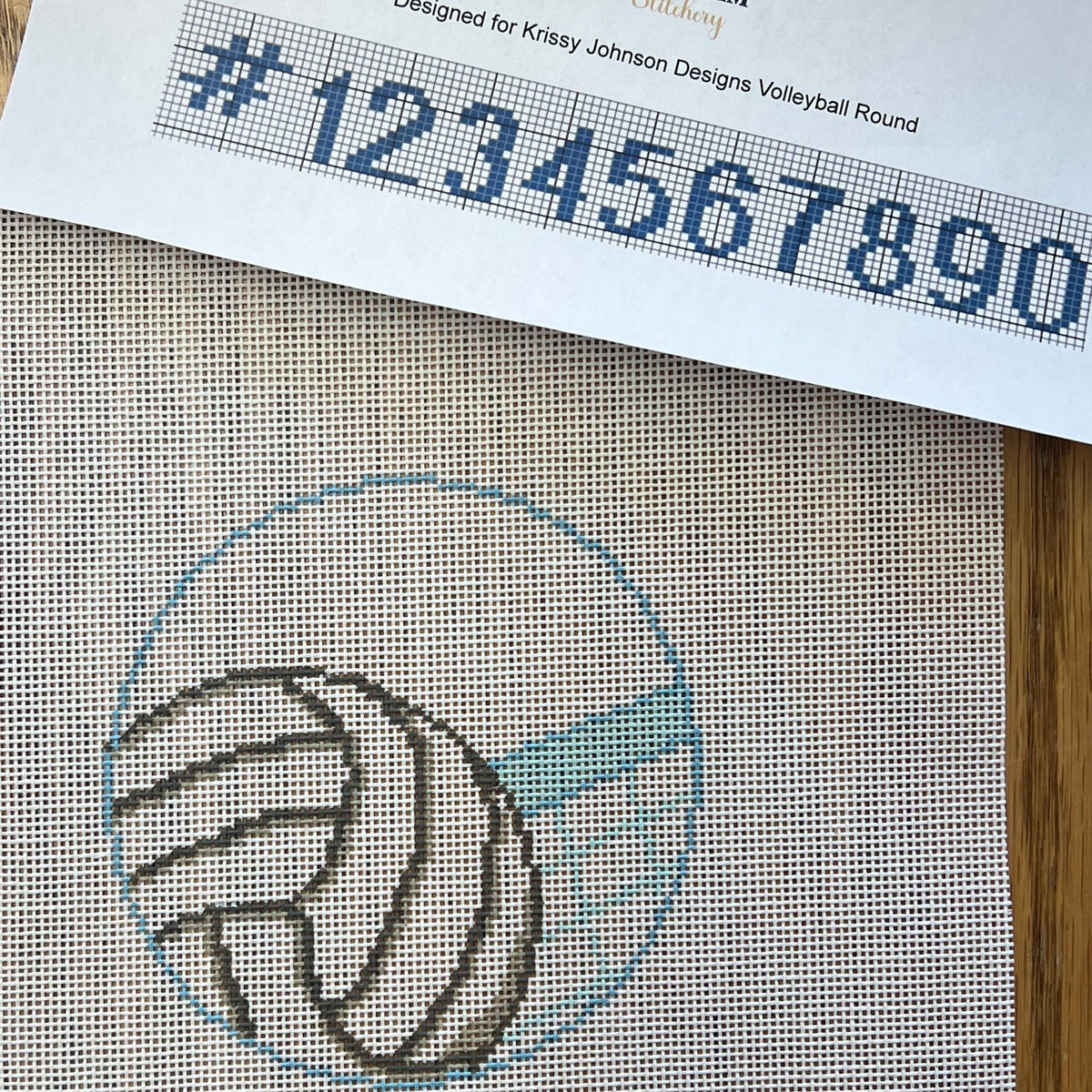 The Gingham Stitchery Krissy Johnson Designs Volleyball Round And Alphabet Chart Needlepoint Canvas