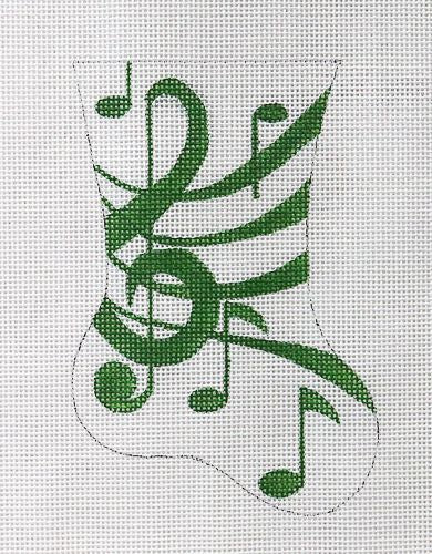 Raymond M. Crawford Treble Clef Music Mini Stocking Green Needlepoint Canvas